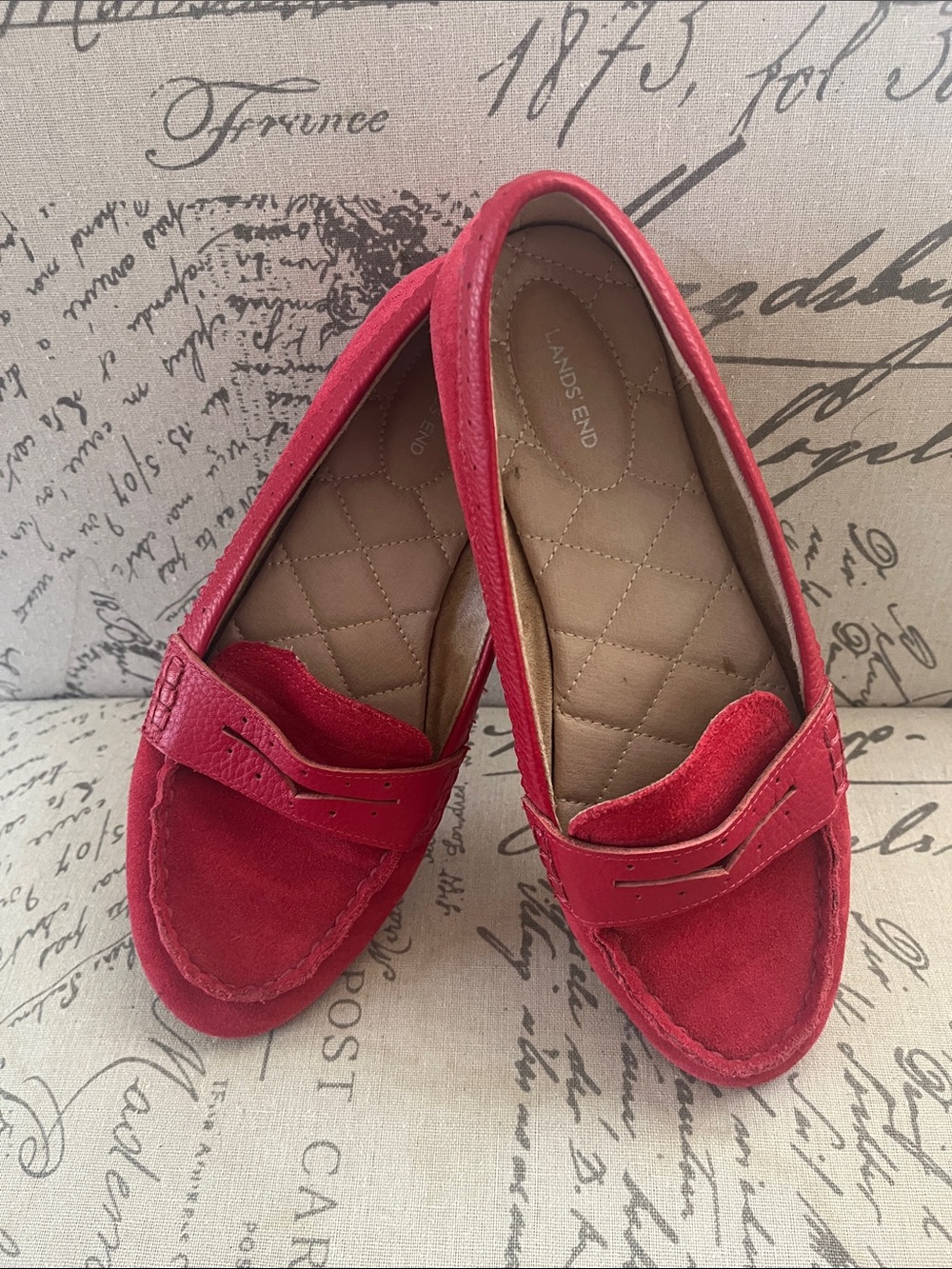 Lands End Penny Loafers Leather Suede Car Shoes